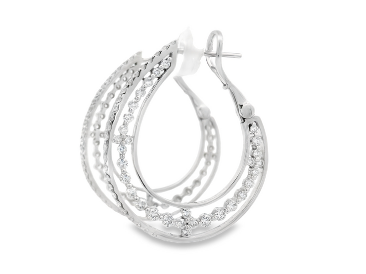 Triple Row Diamond Hoop Earrings