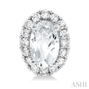 Oval Shape White Topaz & Halo Diamond Earrings