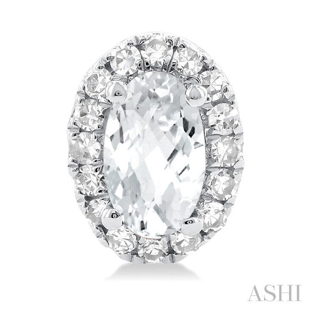 Oval Shape White Topaz & Halo Diamond Earrings