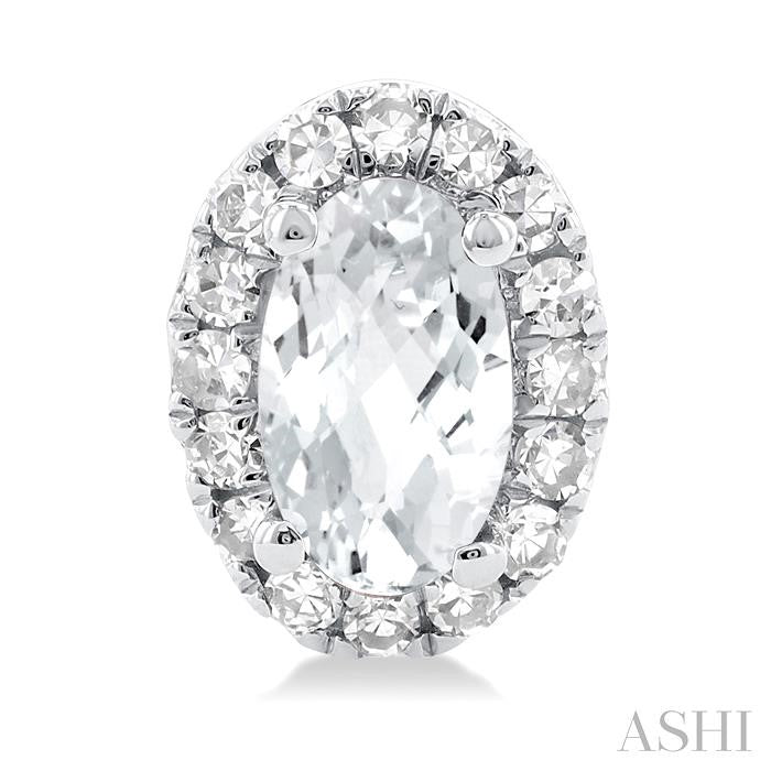 Oval Shape White Topaz & Halo Diamond Earrings