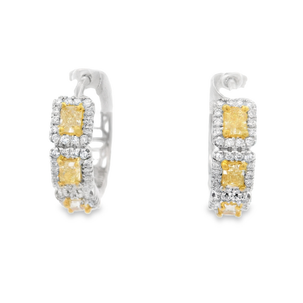 Cushion Cut Yellow Diamond Hoop Earrings