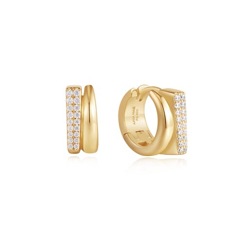 ANIA HAIE - TOUGH LOVE GOLD PAVE DOUBLE HUGGIE HOOP EARRINGS