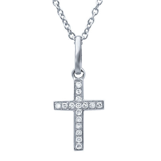 Shy Creation- White Gold Small Diamond Cross Necklace
