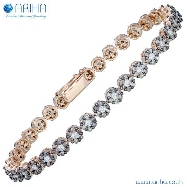White & Cognac Diamond Flower Tennis Bracelet