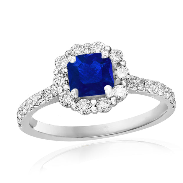 Sapphire & Diamond Halo Ring