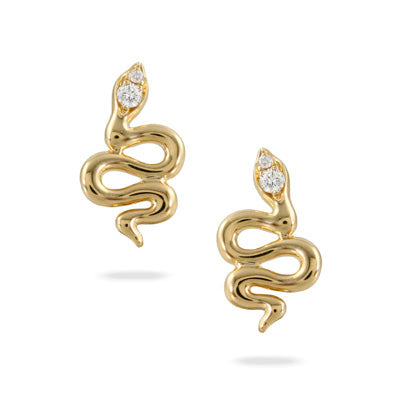 Yellow Gold Serpent Stud Diamond Earrings