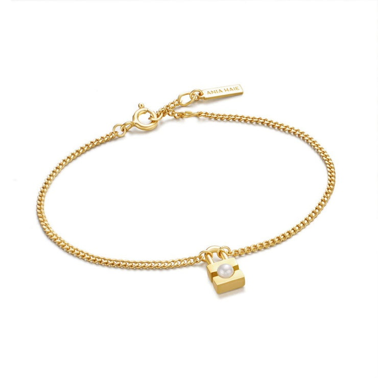 ANIA HAIE - GOLD PEARL PADLOCK BRACELET