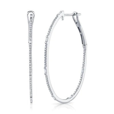 Shy Creation – Baguette & Round Diamond Oval Hoop Earrings