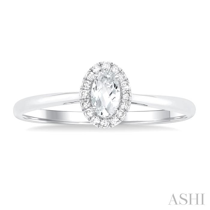Oval Shape White Topaz & Halo Diamond Ring