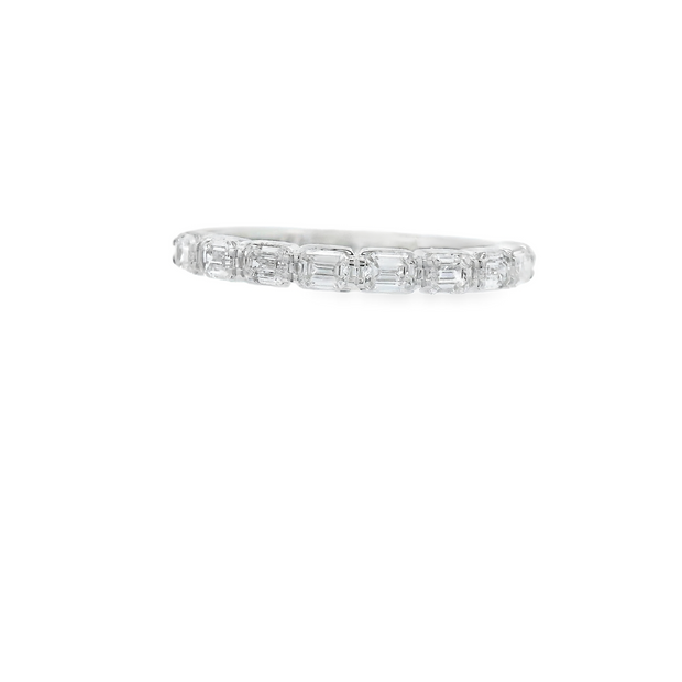 East West Emerald Diamond Wedding Band - 3/4 Ct