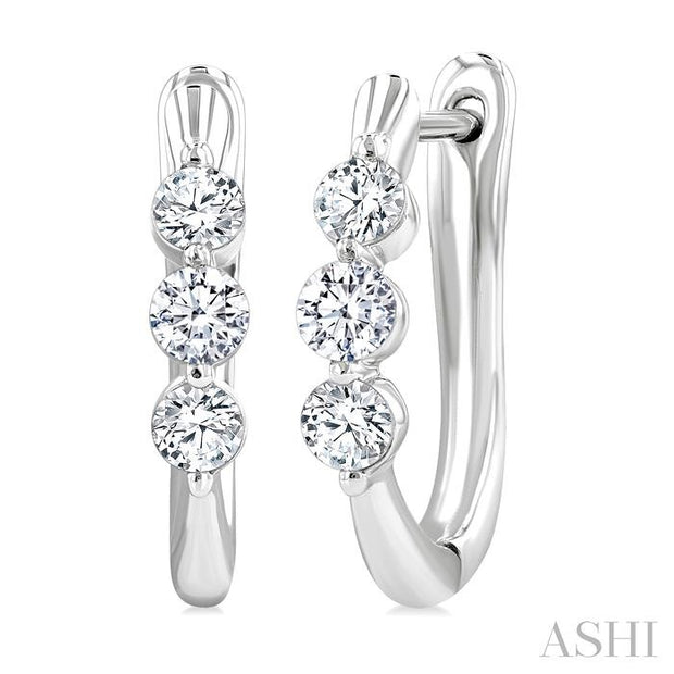 3 Stone Diamond Hoop Earrings - 0.50Cttw