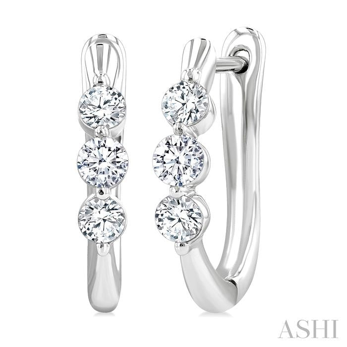 3 Stone Diamond Hoop Earrings - 0.50Cttw