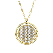 SHY CREATION - YELLOW GOLD DIAMOND PAVE DISC NECKLACE