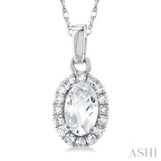 Oval Shape White Topaz & Halo Diamond Pendant