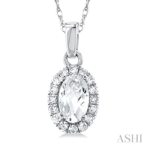 Oval Shape White Topaz & Halo Diamond Pendant