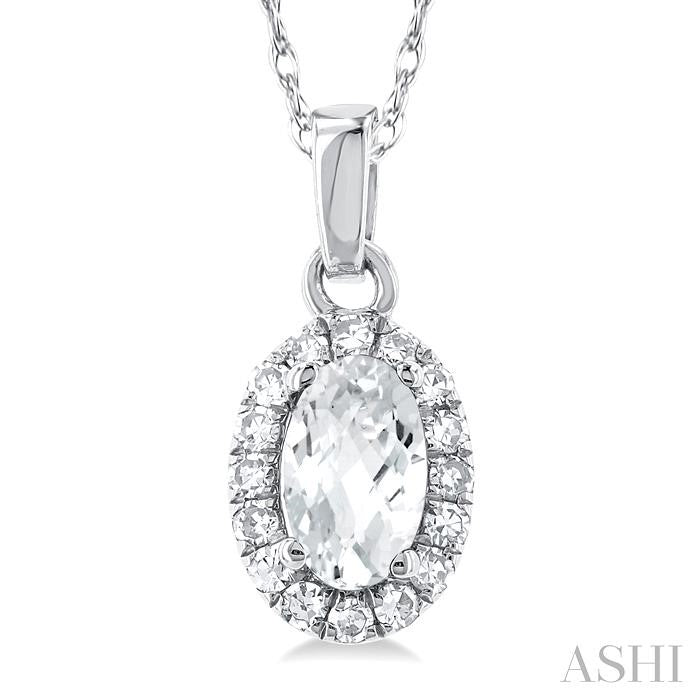Oval Shape White Topaz & Halo Diamond Pendant