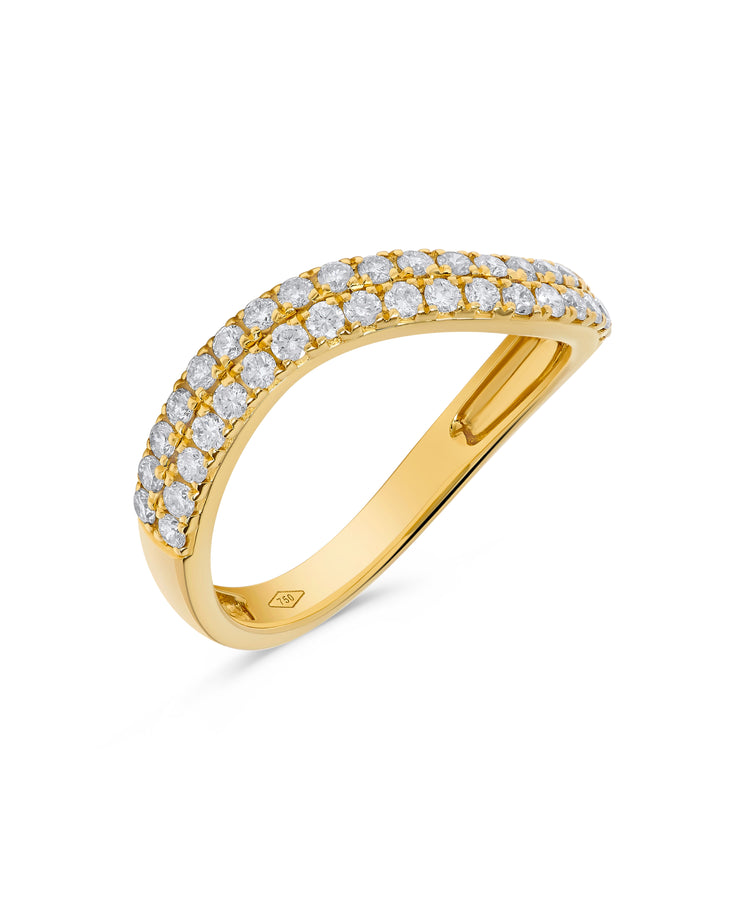 Prong Set Double Row Wave Diamond Fashion Ring