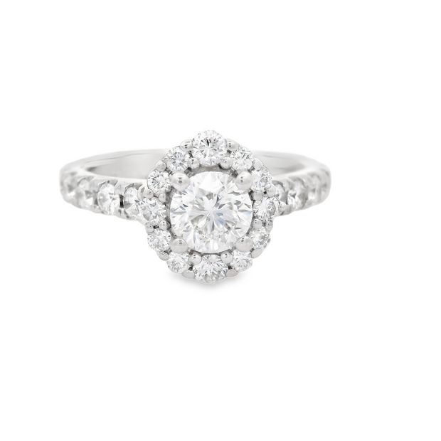Diamond Halo Engagement Ring - 1 1/2 Tcw