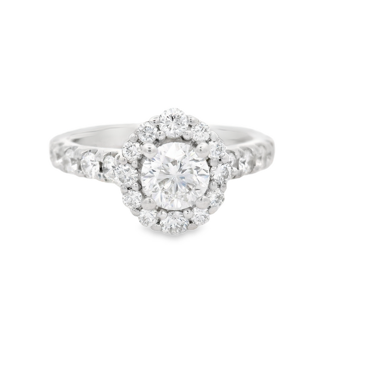 Diamond Halo Engagement Ring - 1 1/2 Tcw