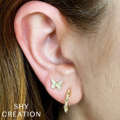 Shy Creation - Pave Diamond Butterfly Earrings