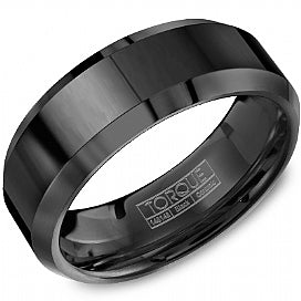 CROWN RING – MENS BLACK CERAMIC WEDDING BAND