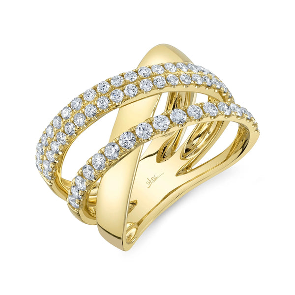 14K Yellow Gold Diamond Bridge Ring With 60=1.01ctw Round Diamonds