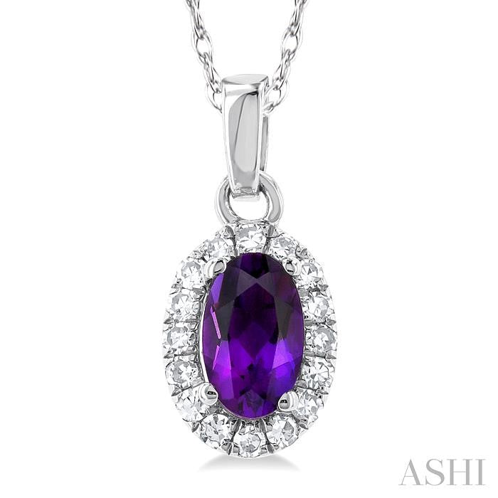 Oval Shape Amethyst & Halo Diamond Pendant Necklace