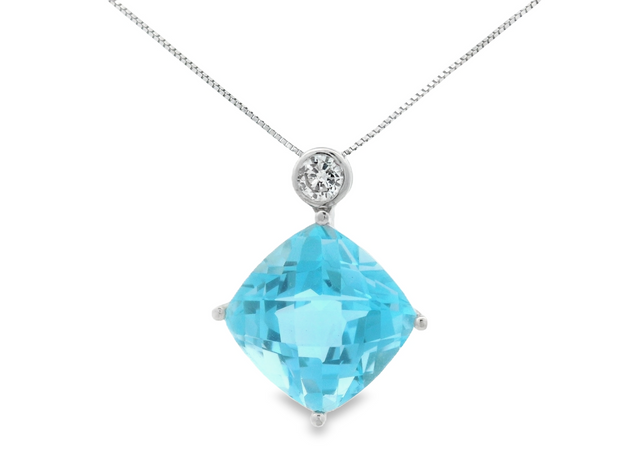 Blue Topaz & Diamond Pendant