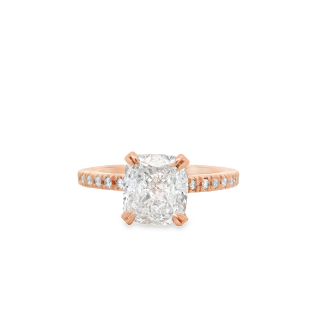 Rose Gold Diamond Engagement Ring - 2 Ct Cushion Center