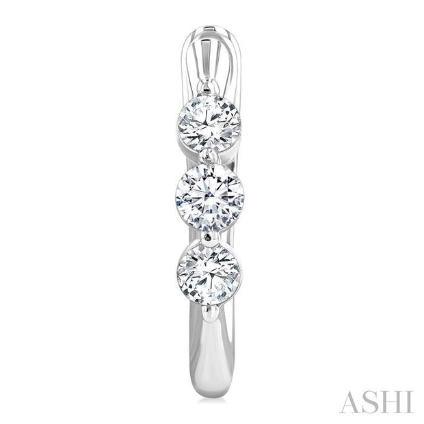 3 Stone Diamond Hoop Earrings - 0.50Cttw