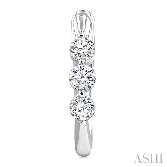 3 Stone Diamond Hoop Earrings - 0.50Cttw