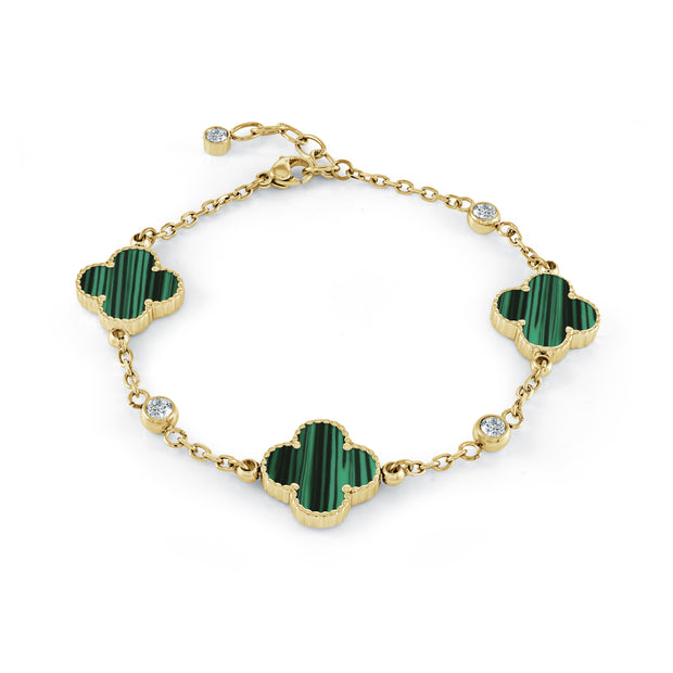 Italgem - Yellow Stainless Steel Lucky Clover Malachite Bracelet