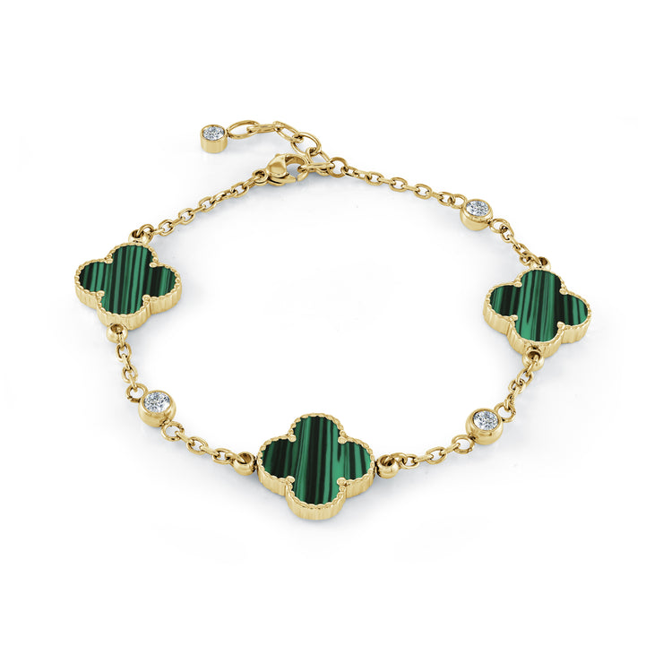 Italgem - Yellow Stainless Steel Lucky Clover Malachite Bracelet