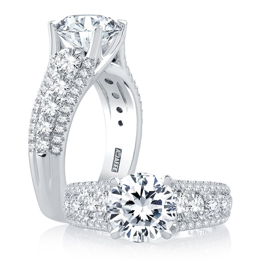 A. JAFFE Modern Three Row Diamond Pave Engagement Ring