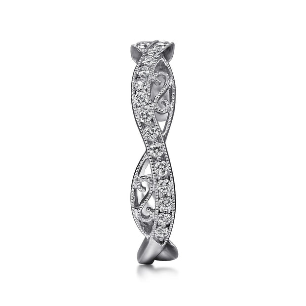 GABRIEL & CO - White Gold Twisted Filigree Diamond Stackable Ring