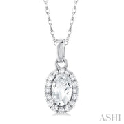 Oval Shape White Topaz & Halo Diamond Pendant