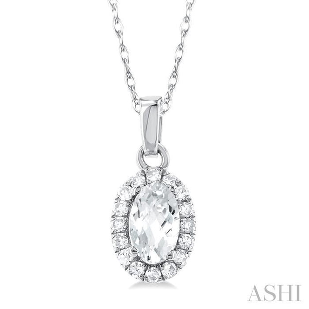 Oval Shape White Topaz & Halo Diamond Pendant