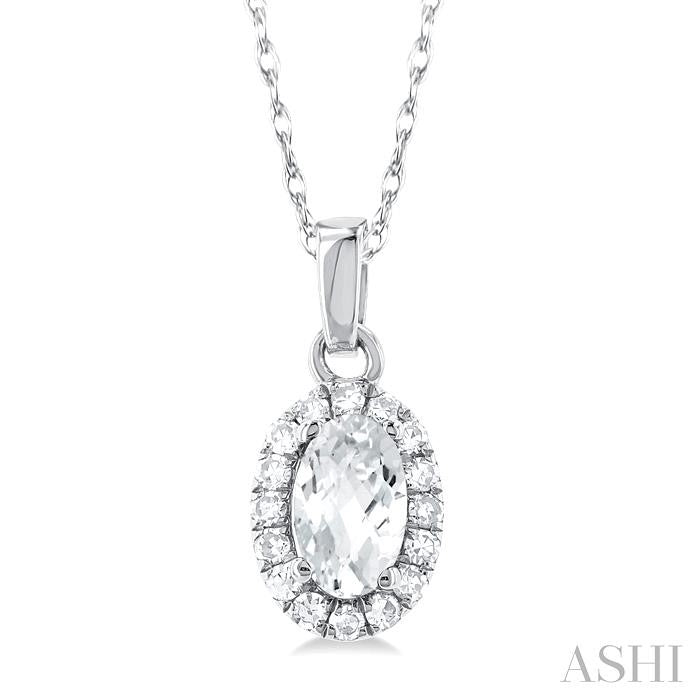 Oval Shape White Topaz & Halo Diamond Pendant