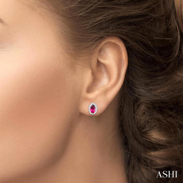 Oval Shape Pink Tourmaline & Halo Diamond Earrings