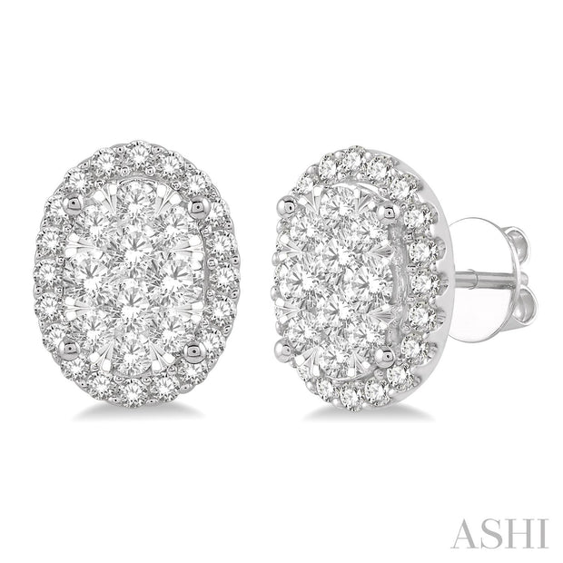 ASHI - LOVEBRIGHT DIAMOND CLUSTER OVAL STUD EARRINGS