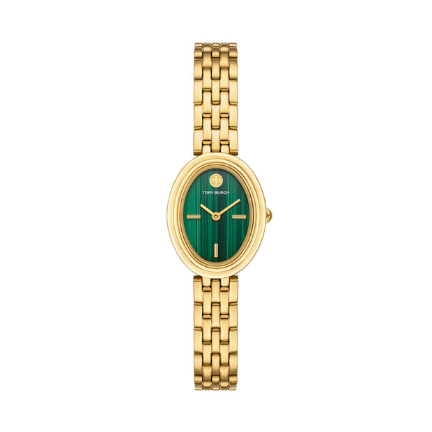 Tory Burch - Oval Watch Gold Tone & Malachite Dial
