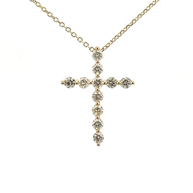 Single Shared Prong Cross Pendant Necklace