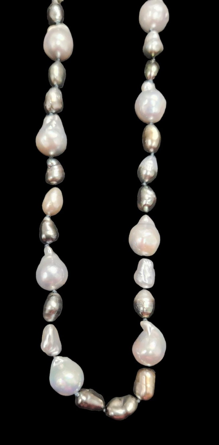 BAROQUE GRAY AKOYA & KESHI PEARL NECKLACE