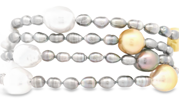 Baroque South Sea, Tahitian, Golden, & Keshi Pearl Endless Necklace