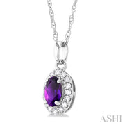 Oval Shape Amethyst & Halo Diamond Pendant Necklace