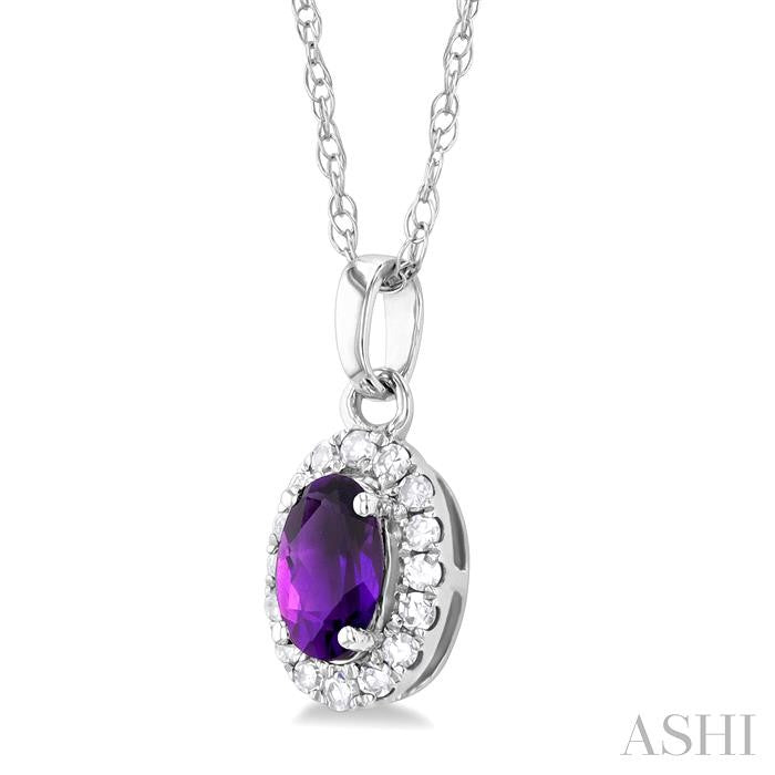 Oval Shape Amethyst & Halo Diamond Pendant Necklace