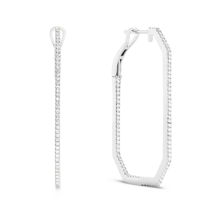 Diamond Rectangle Slim Hoop Earring