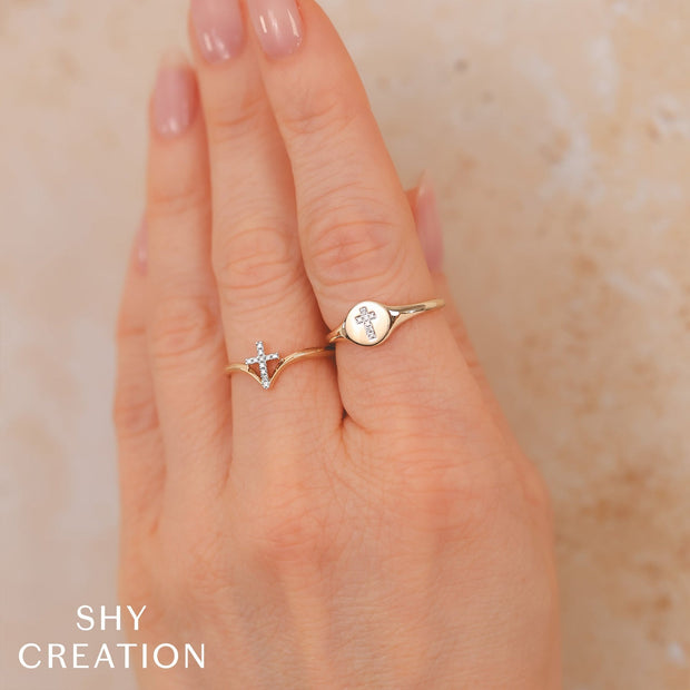 Shy Creation - Diamond Cross Ring