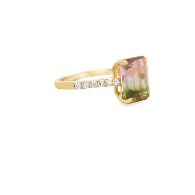 Watermelon Tourmaline & Diamond Ring