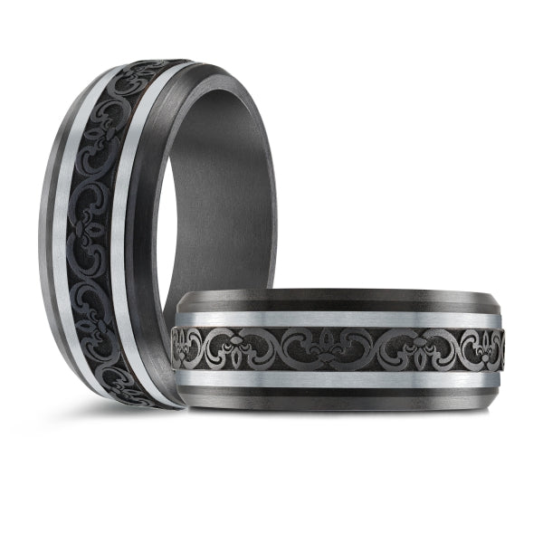 BLACK ZIRCONIUM, GOLD & CARBON FIBER MARDINI WEDDING BAND